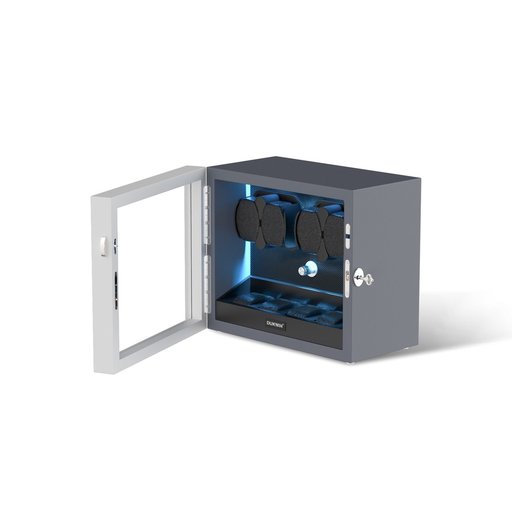 Automatic 4 Watch Winder with 4 Extra Storage Display Box Case Blue LED Patented