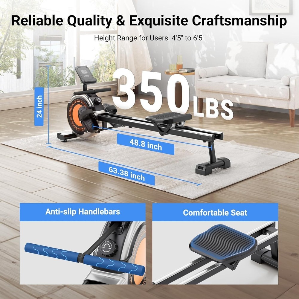 Rowing Machines for Home Use, Rowing Machine Magnetic Rower, Max 350 LBS, 16 Lev