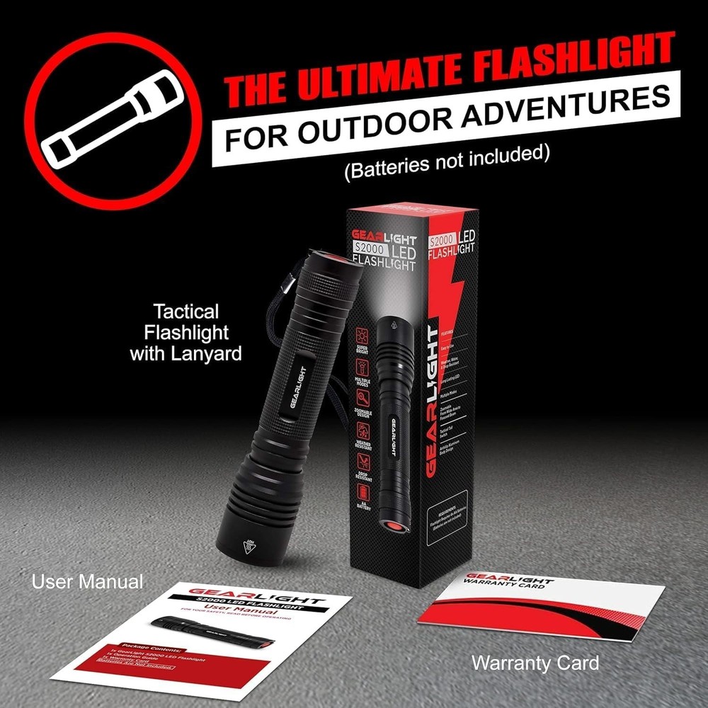 GearLight S2000 LED Flashlight High Lumens - Super Bright, Powerful, & Tactical