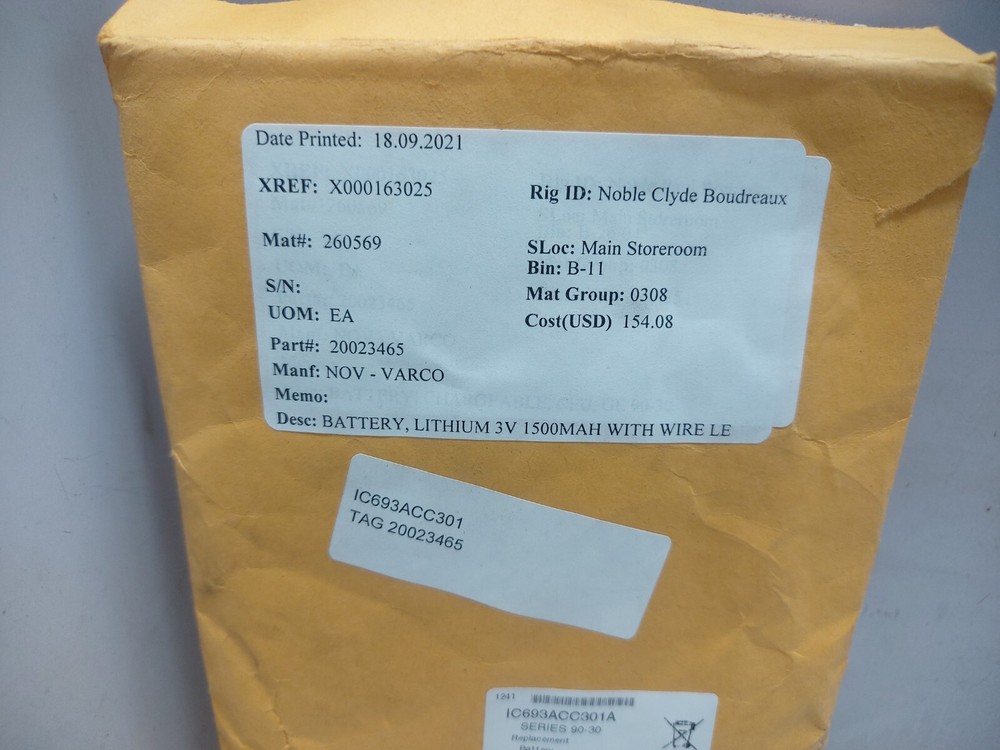 GE Fanuc IC693ACC301A Replacement Battery / Panasonic BR-2/3A