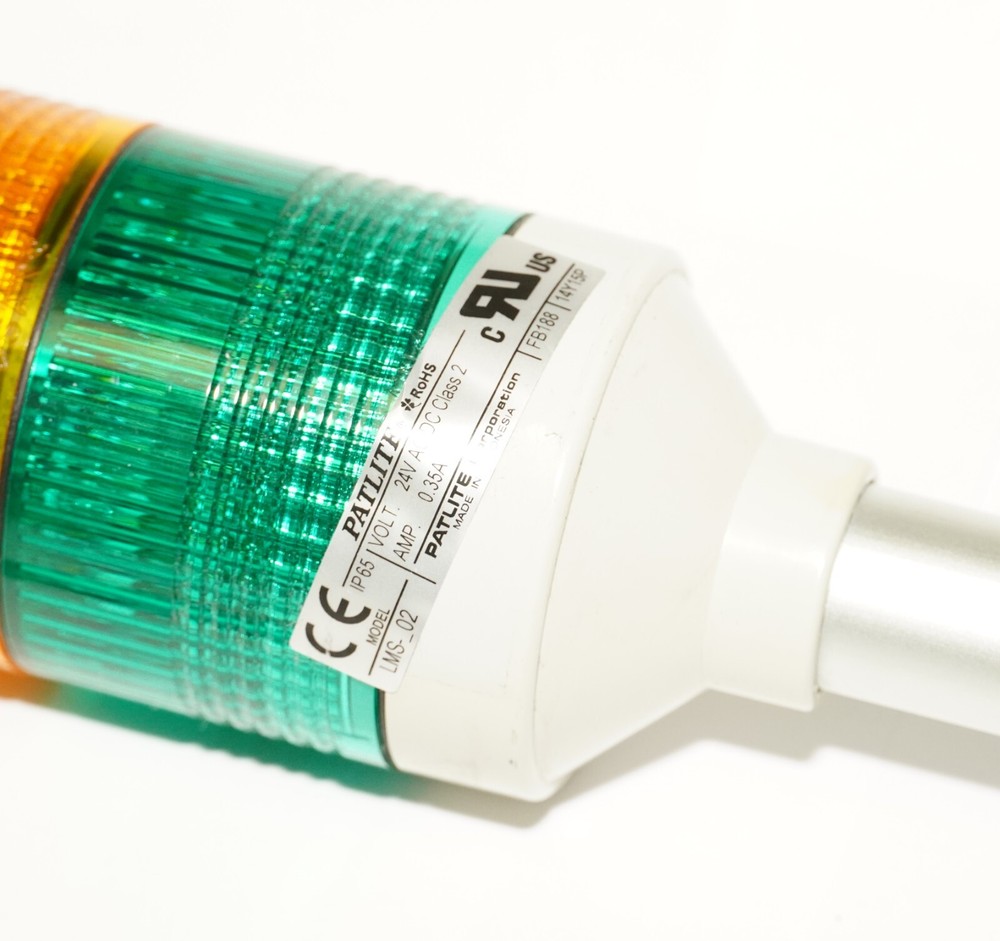 Patlite LMS-02 Stack Light - Green, Yellow, Red with Stainless Mount - 24V