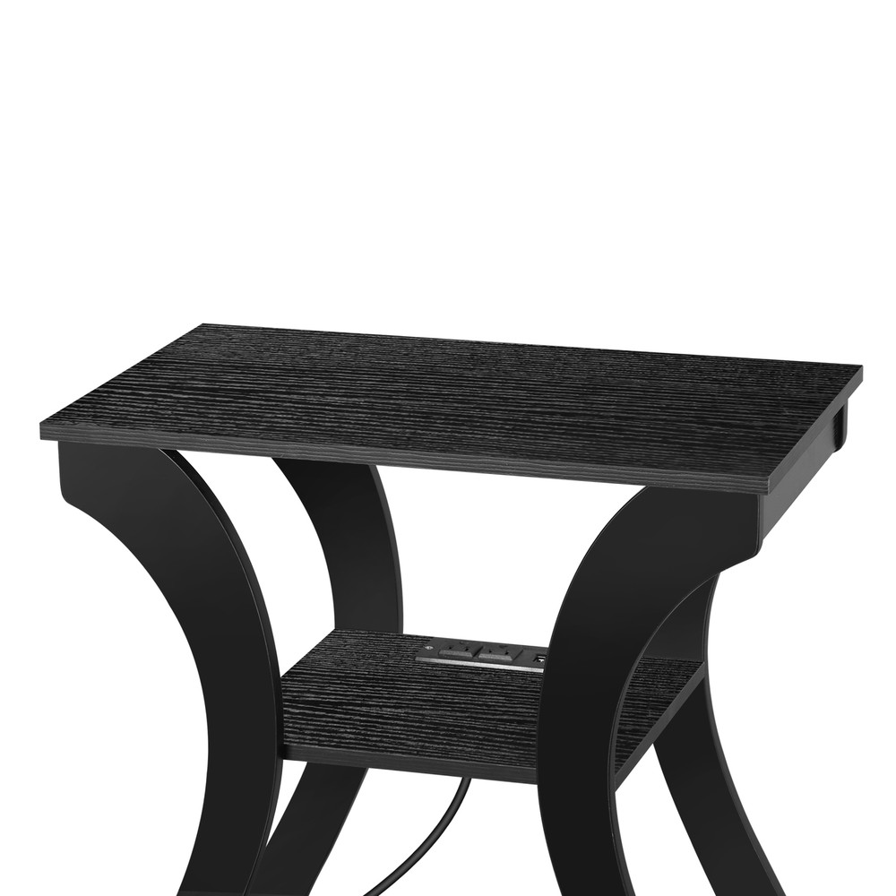 Black Nightstand Stable End Table for Living Room with Charging Station
