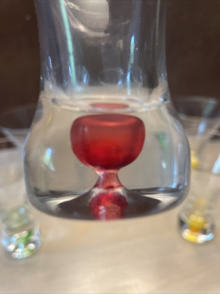 Vtg Blown Multi Colored Bubble Double Shot Set 8 Modern Maximalist Bar Glasses
