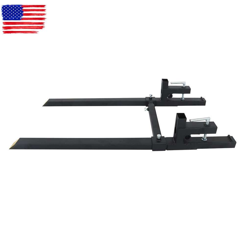 2000lbs 60" Clamp On Pallet Forks Tractor Bucket With Adjustable Stabilizer Bar