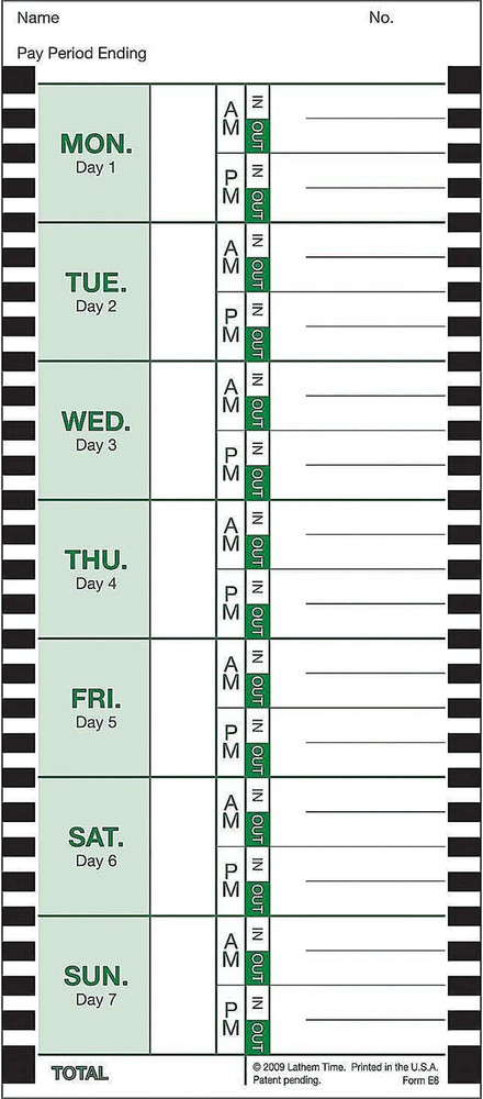 Weekly Employee Time Card Pack, 100 Count E8 Thermal Print Timesheets, Single Si