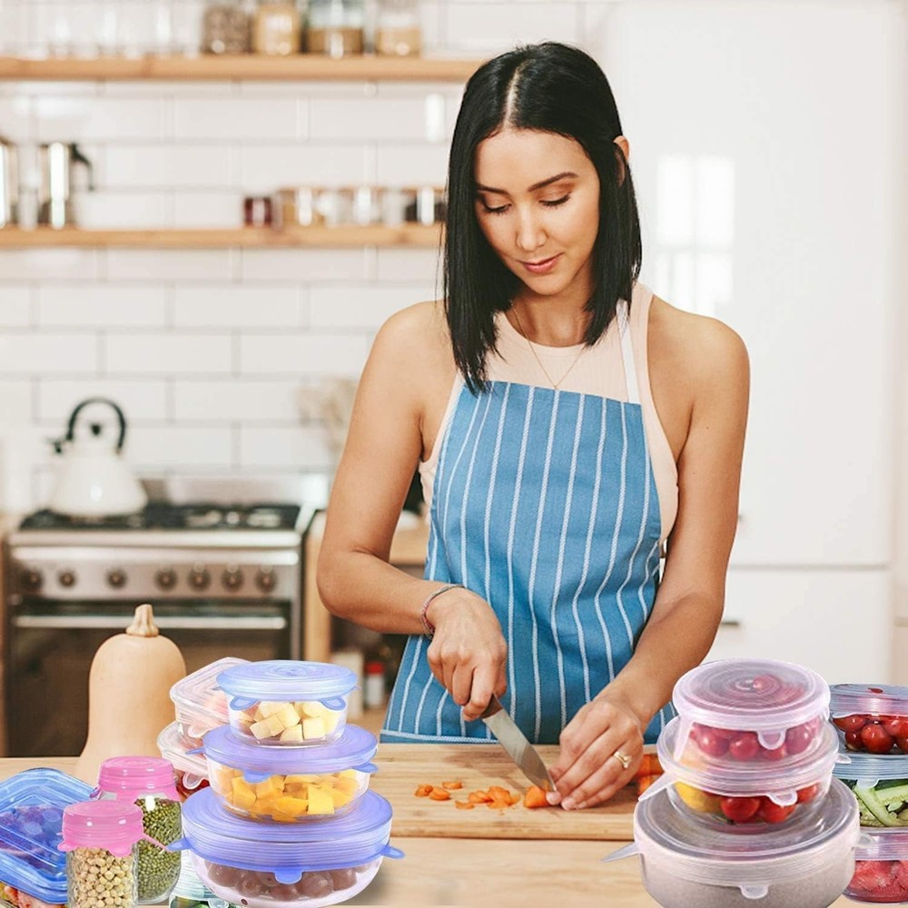 Eco-Friendly Silicone Stretch Lids - 18 Pack with 6 Sizes for All Containers