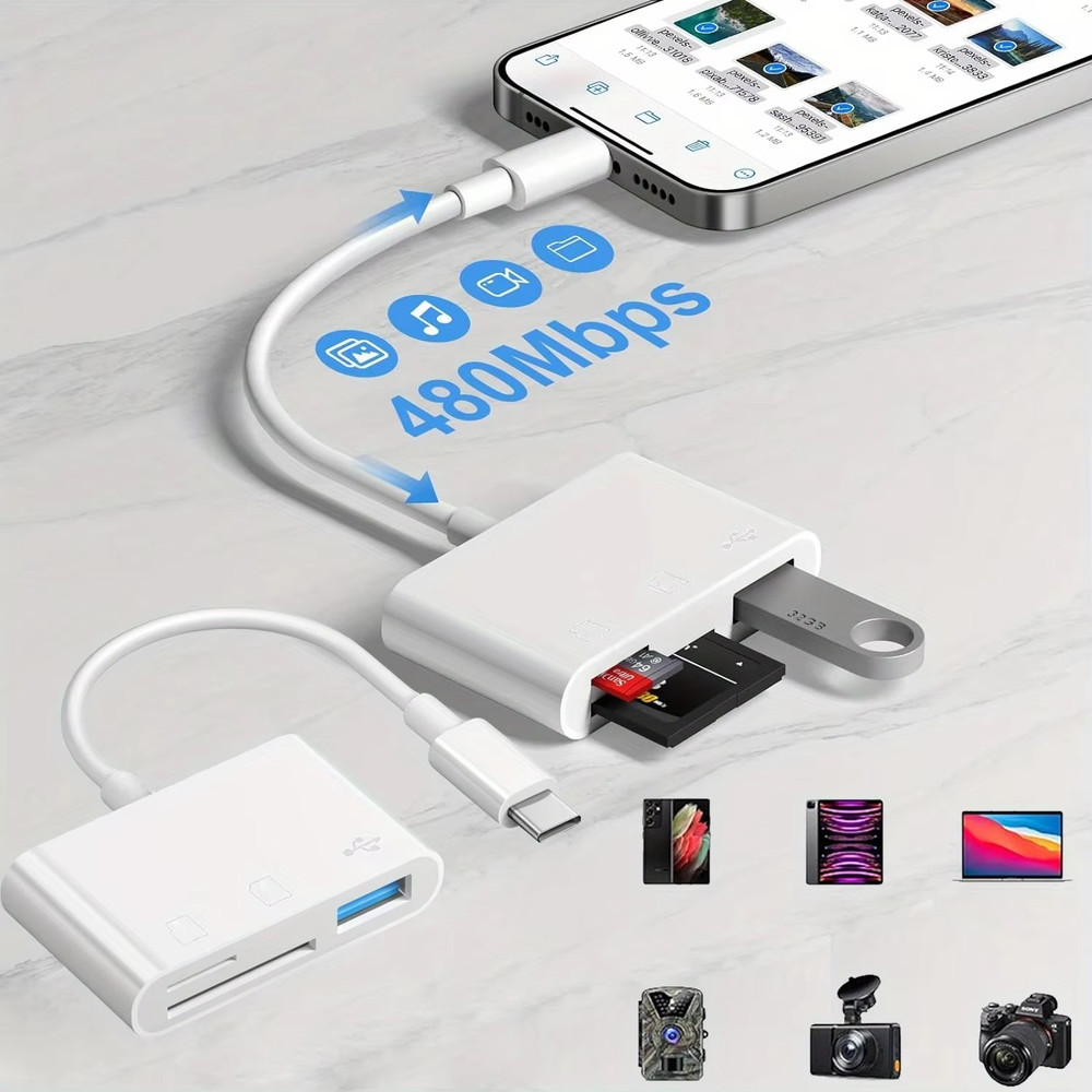 ⚡ 3-in-1 USB C to SD TF Memory Card Reader for iPhone 15 Pro iPad Mac MacBook PC