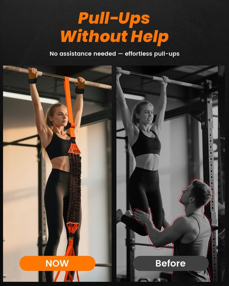 Pull Up Assistance Bands, Adjustable Heavy 75-350 LBS - Wrist Straps, Orange