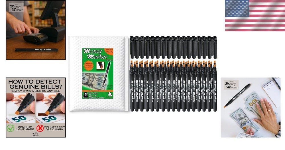 Genuine Money Marker Pens - 50 Pack - Chisel Tip - Quick Counterfeit Bill Det...