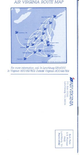 Air Virginia timetable 1985/01/06