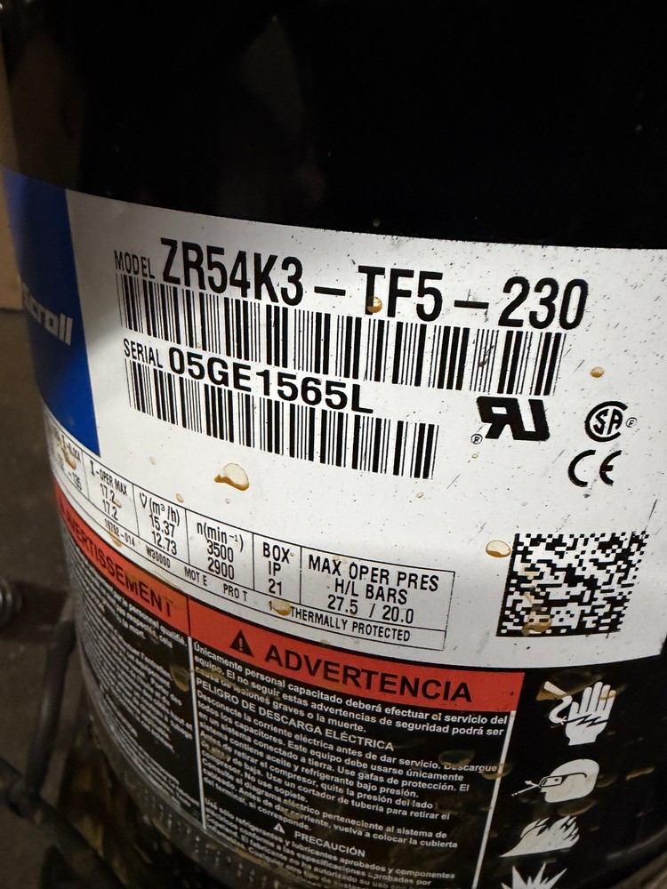 COPELAND SCROLL COMPRESSOR model ZR54K3-TF5-230