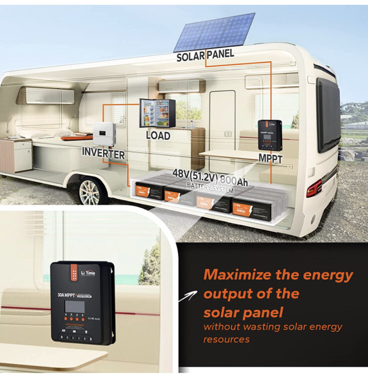 Litime 30 Amp 12V/24V DC Input Bluetooth MPPT Solar Charge Controller