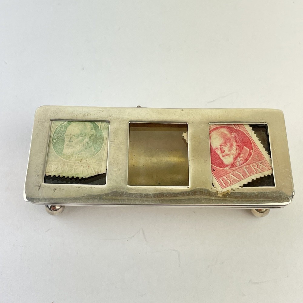 Antique Solid Sterling Silver Triple Stamp Case / Box Cohen & Charles 1913 8cm