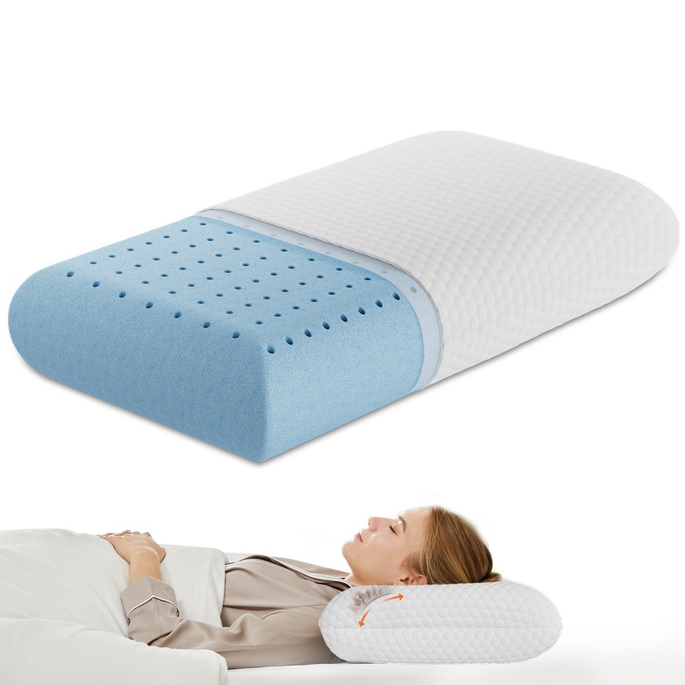 Memory Foam Neck Pillow with Pillowcase, Cooling Body Pillow for Side Sleeper