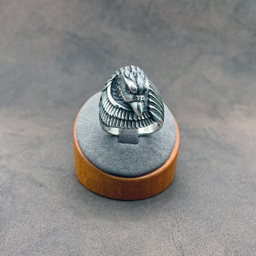 925 Sterling Silver Solid Eagle Head 3D Figure Men’s Ring. Size 11, 13