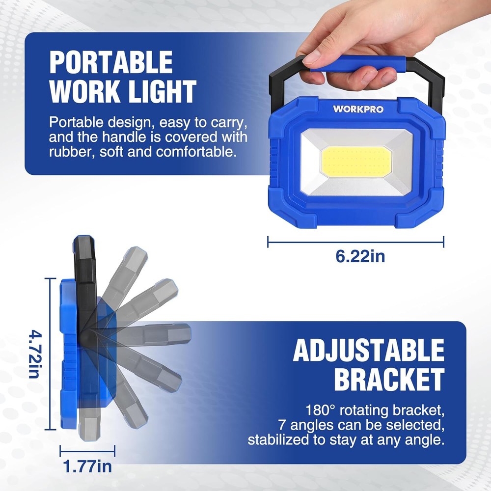 WORKPRO 2 Pack LED Work Light Rechargeable Magnetic Work Lights 4 Modes 2000LM