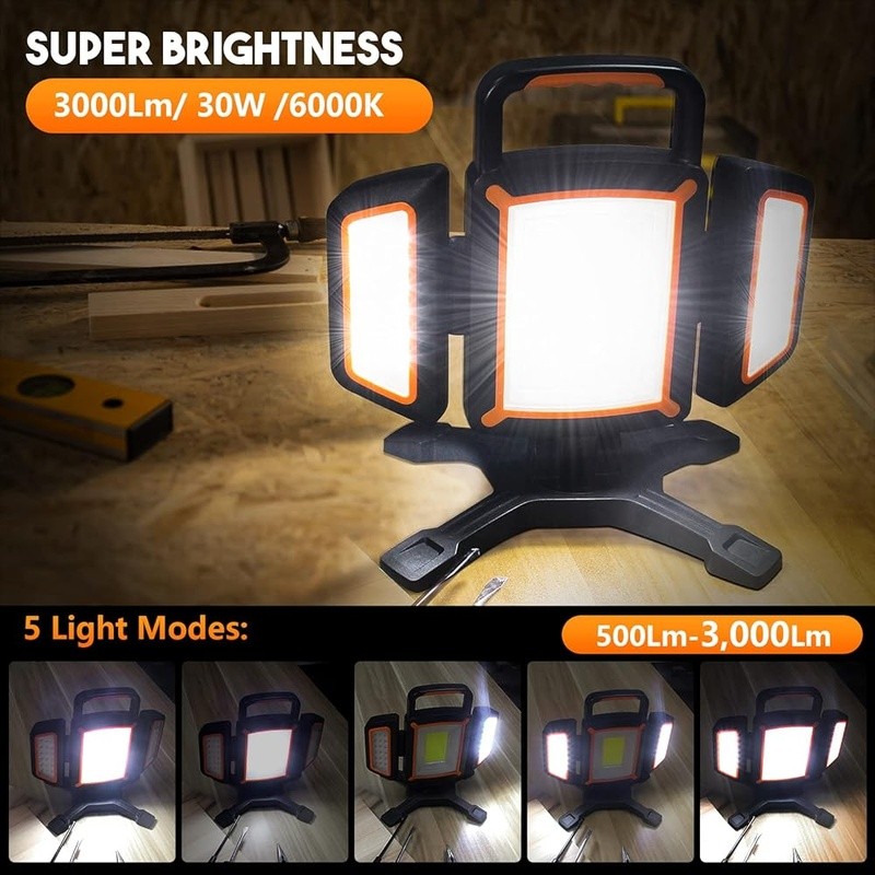 Rechargeable LED Work Light 180° Adjustable Waterproof Battery Powered New
