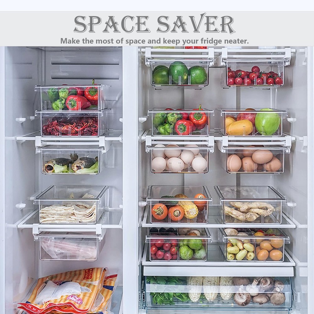Refrigerator Organizer Bins - Clear Plastic Container Drawer for Egg Vegetabl...