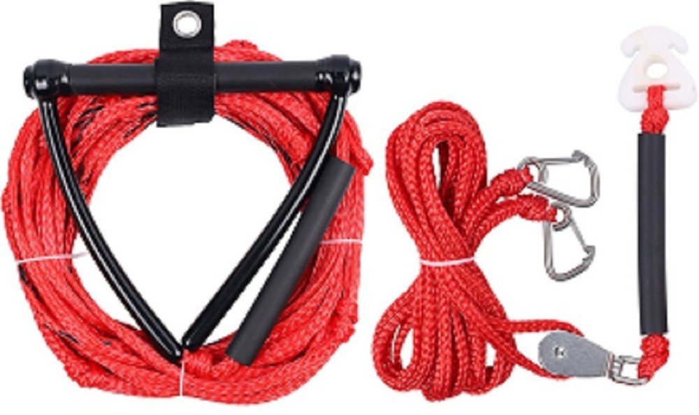 75 FT Waterski Rope with Handle with 12 FT Tow Harness, Red