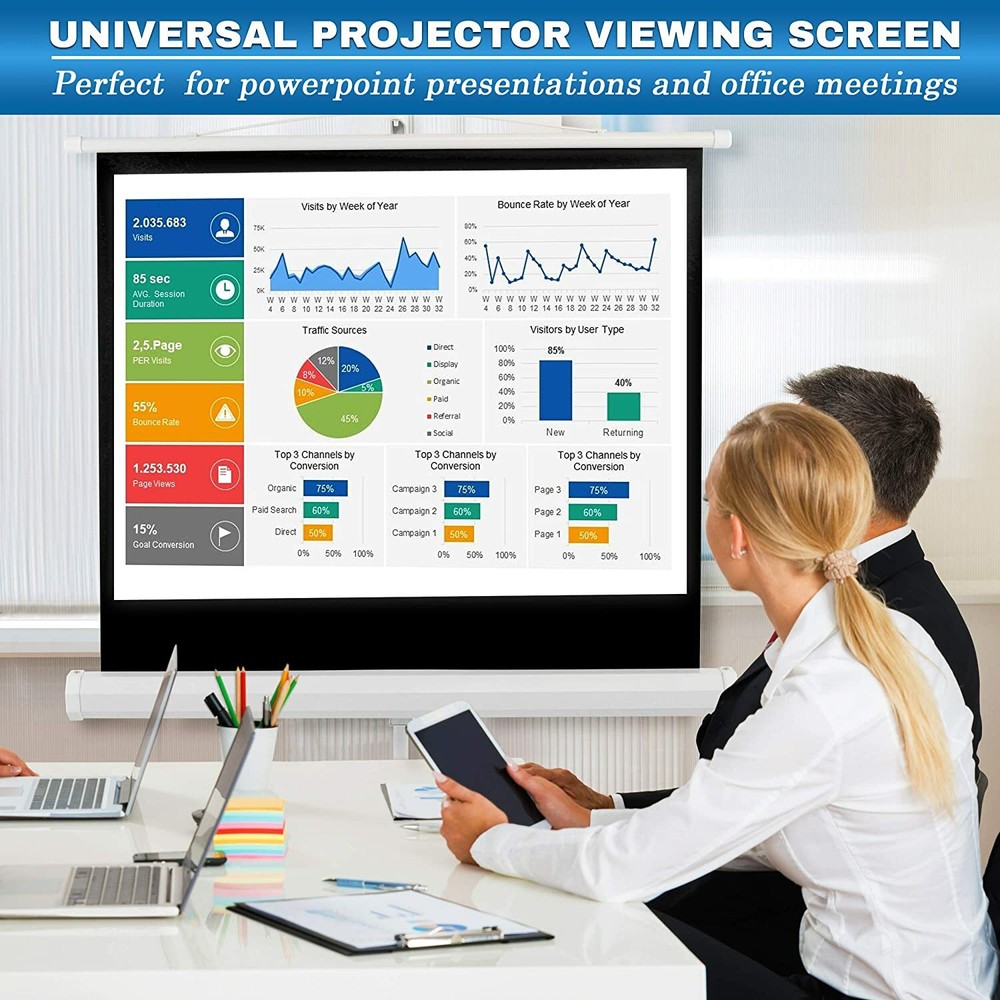 Portable Projector Screen Tripod Stand 40" Mobile Projection Screen Conference
