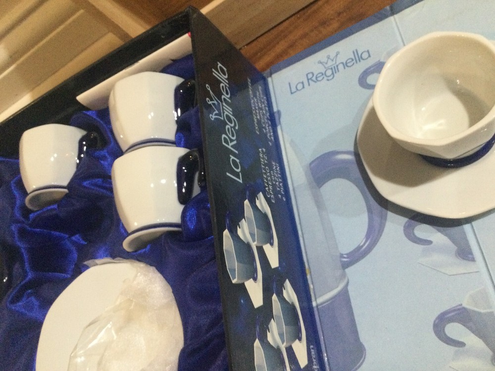 White Blue ItalY La Reginella Stovetop Espresso Coffee Inoxpran tz4 +cup +sauce