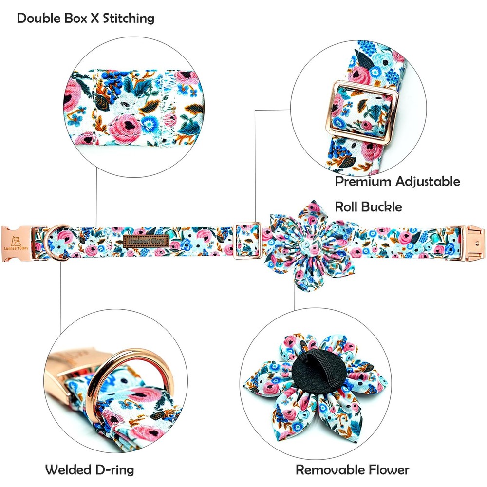 Floral Dog Collar - Soft Durable & Adjustable for Medium Dogs
