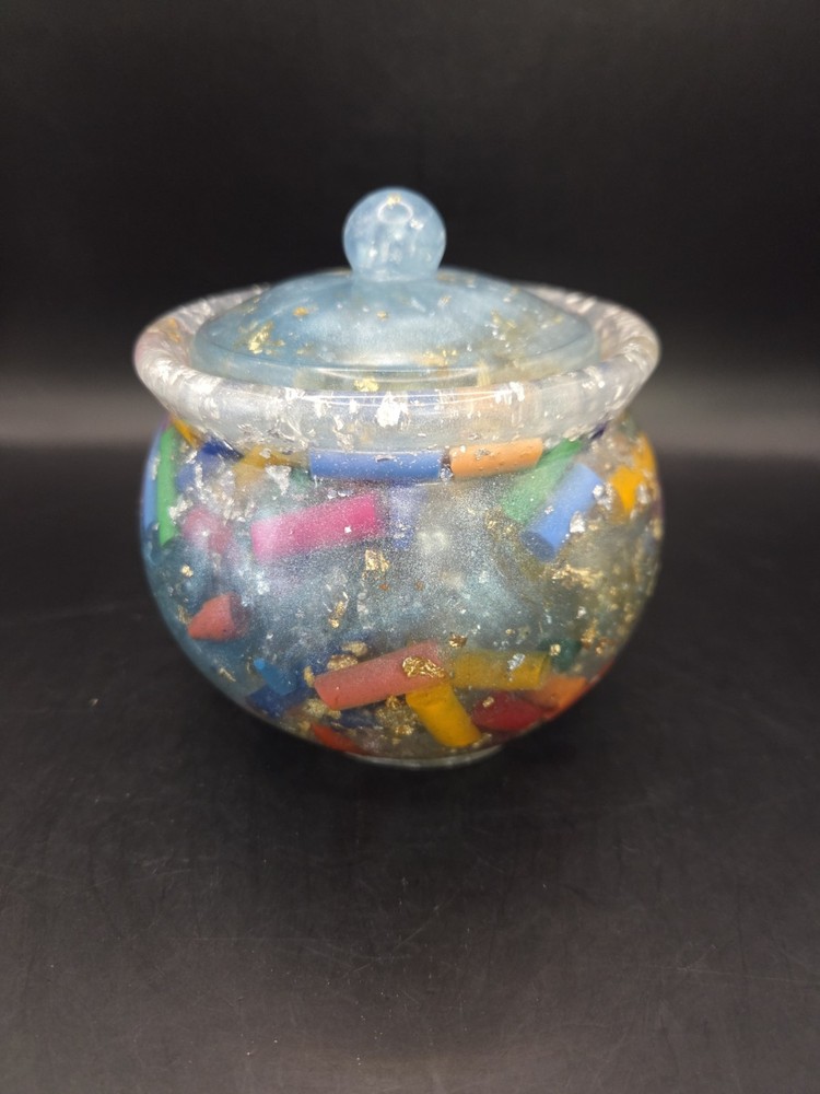 Handcrafted Resin Storage Container With Lid Crayons Glitter