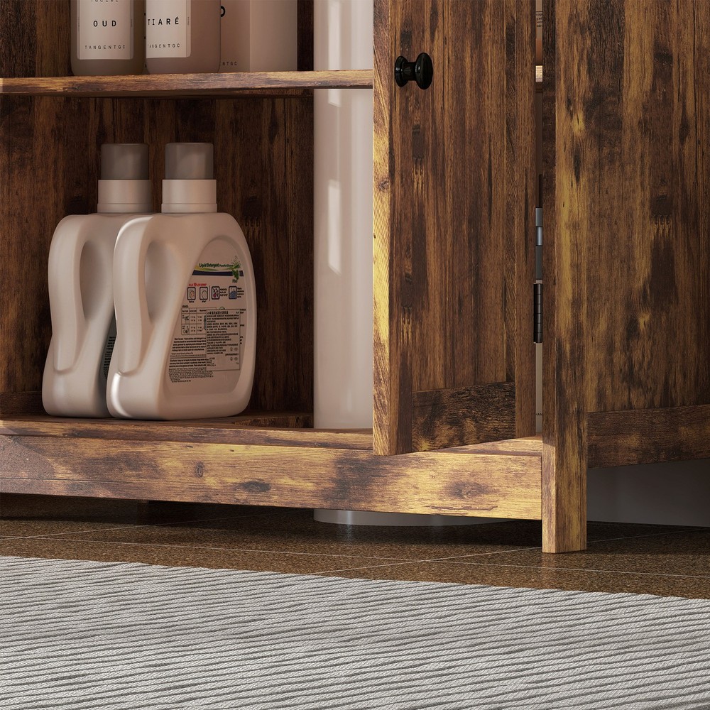 Under Sink Bathroom Cabinet with 2 Doors and Shelf, Rustic Brown