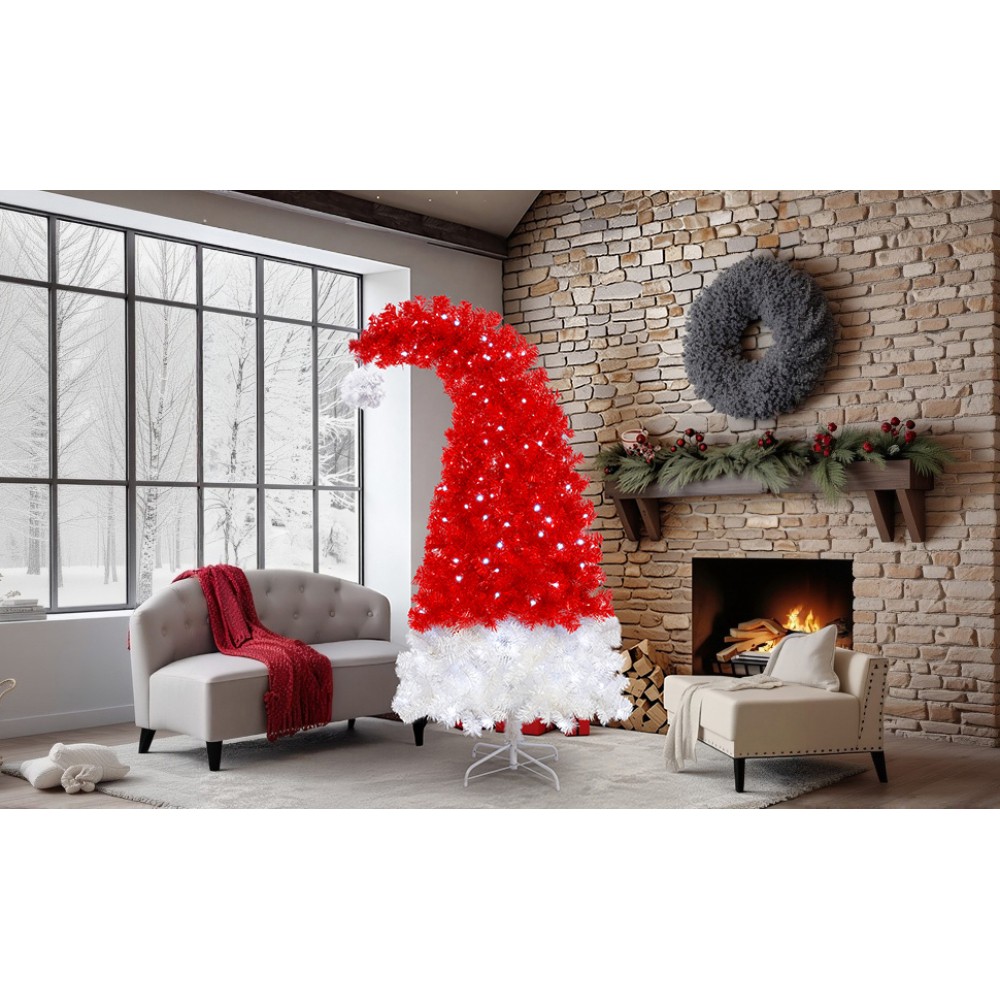 6FT Santa's Hat Shape Artificial Whimsical Christmas Tree with LED Light