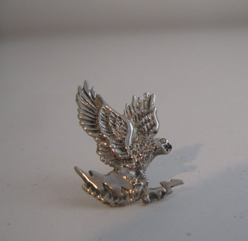 Falcon Eagle on Thunderbolt Lapel Pin Vintage Sterling Silver