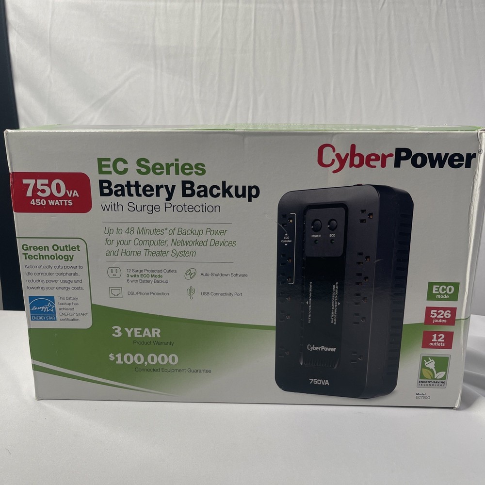 New CyberPower EC750GTAA Ecologic Battery Backup & Surge Protector UPS System