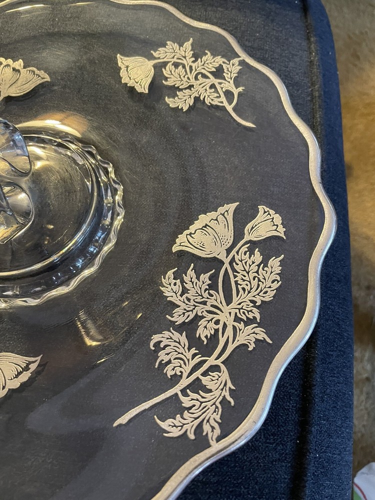 sterling silver trimmed glass dish with handle