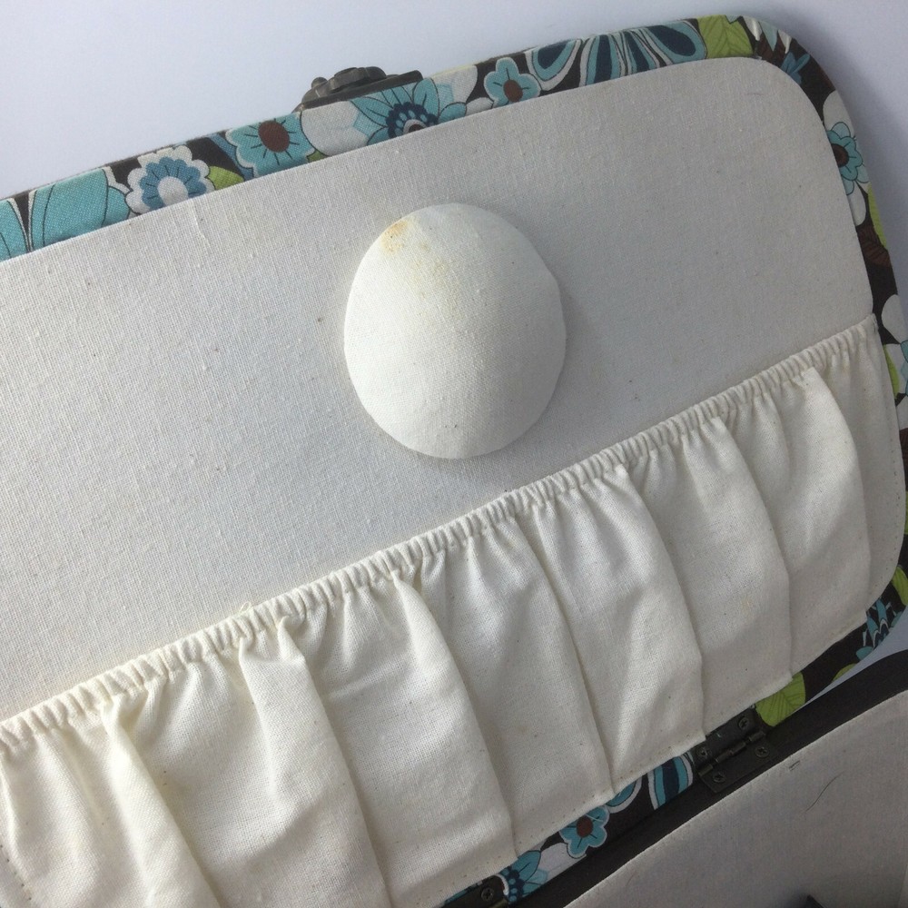 Vintage Fabric Storage Box Basket with Handle 23 Spools Sewing Tread