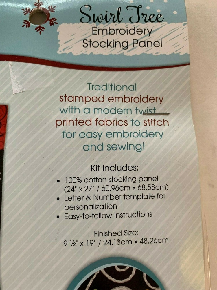 Needle Creations Swirl Tree Embroidery Stocking Stamped Panel Merry Christmas