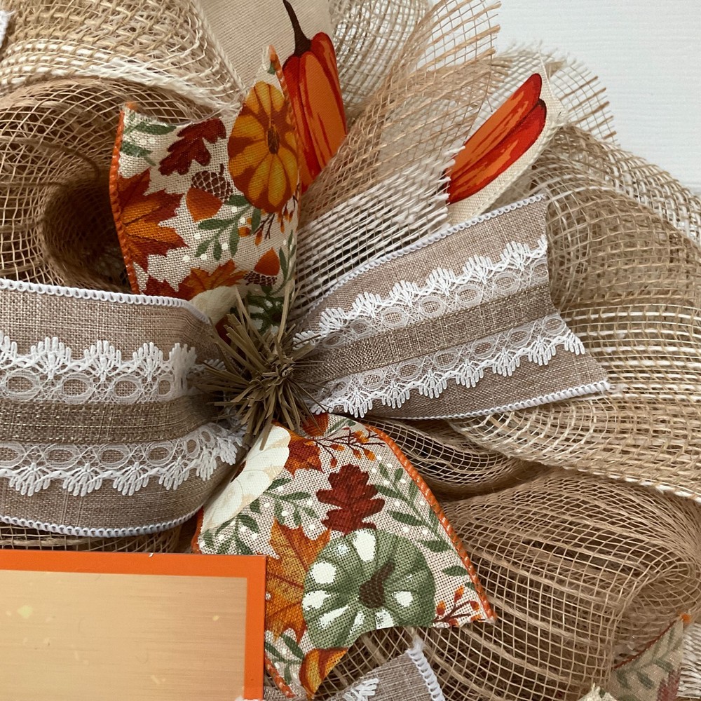 Hello White Pumpkin Handmade Deco Mesh Wreath