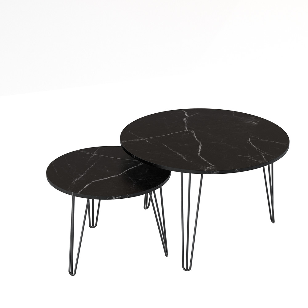 Round Nesting Coffee Table Set of 2, End Table Set, Imitation Marble Grain