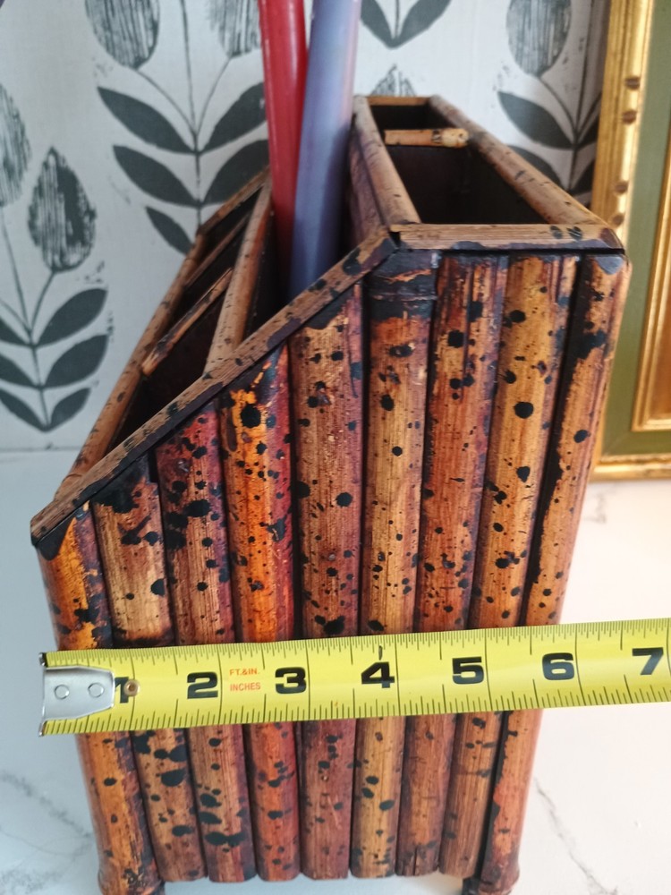 Victorian Bamboo Dark Spotted Desk Organizer Vtg HTF