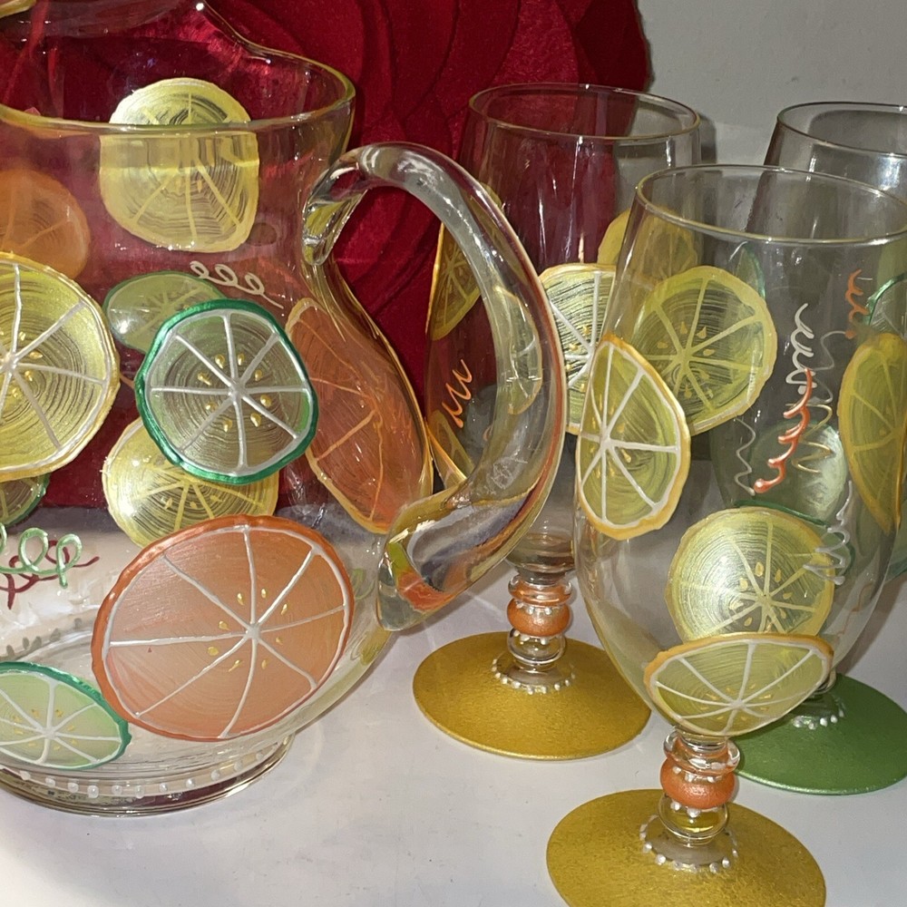 Smithereen Pitcher And 3 Glasses