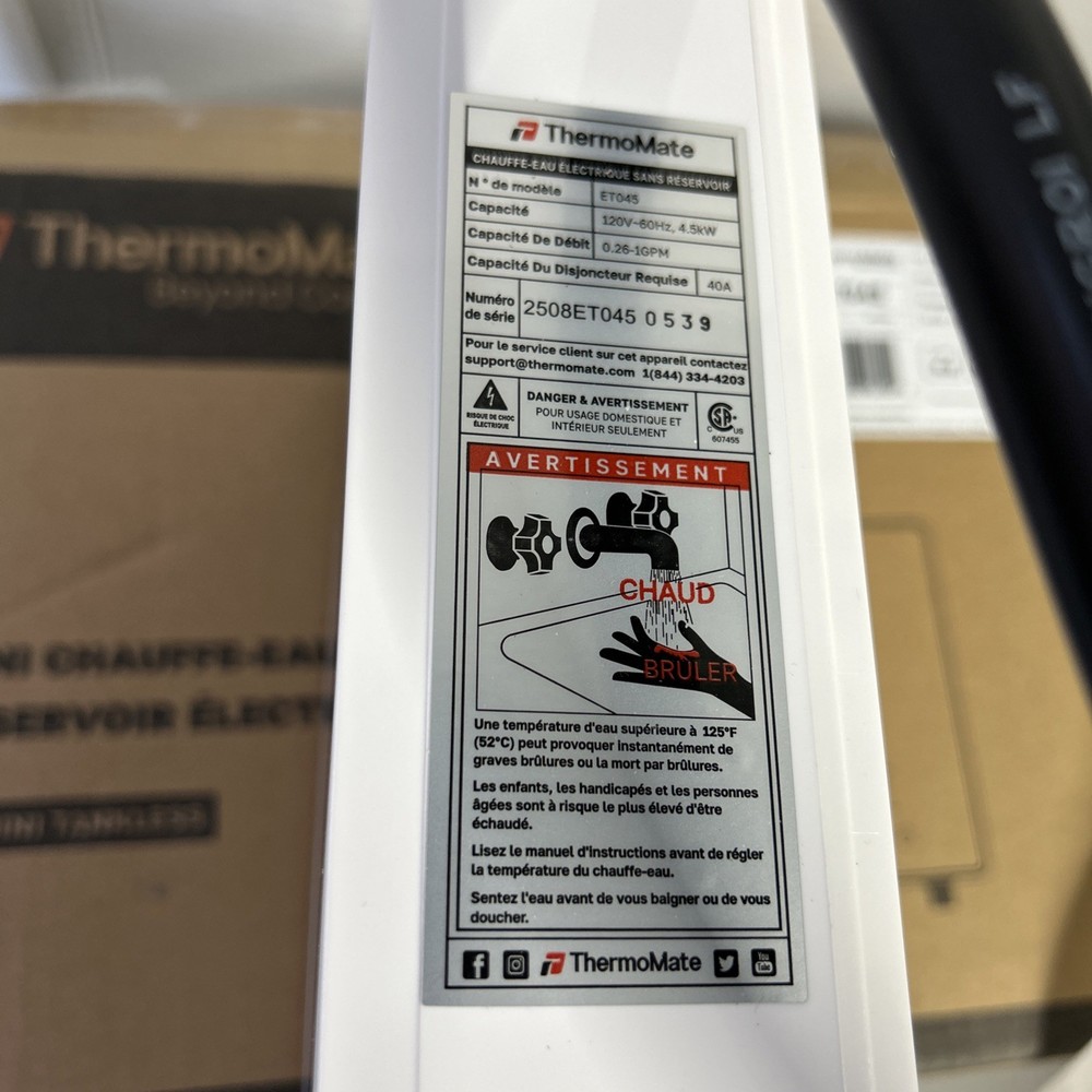 Mini Tankless Water Heater Electric 110V ~ 120V Sink 4.5kW 37.5A at 120V Small