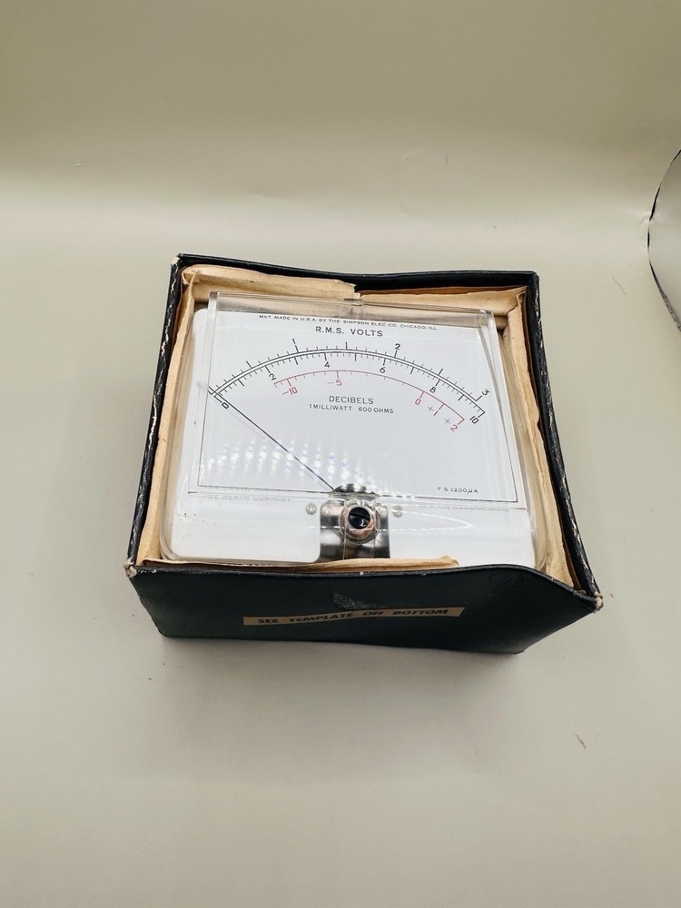 NOS Heathkit Simpson 4.5" Rectangular Panel Meter RMS Volts DB 200uA 1329 W/ Box