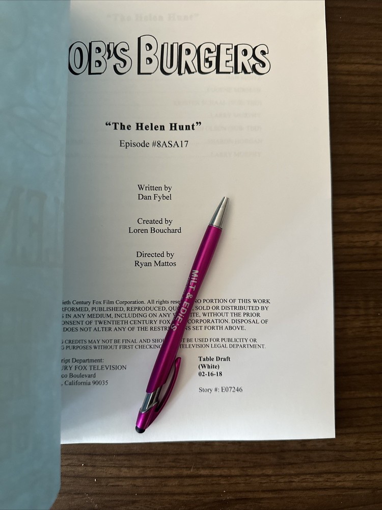 ORIGINAL 2018 Bob’s Burgers Table Read Script Fox Screenplay The Helen Hunt