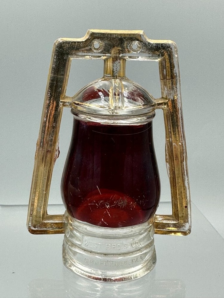 1909 WEST Bros BARN LANTERN Ruby Flash Glass CANDY CONTAINER Antique A&E 427