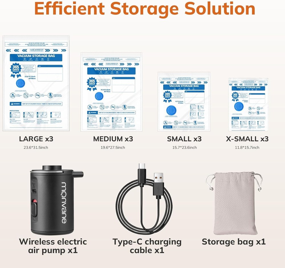 Vacuum Luggage Storage Bags with 12Pack+Wireless Pump, Pump