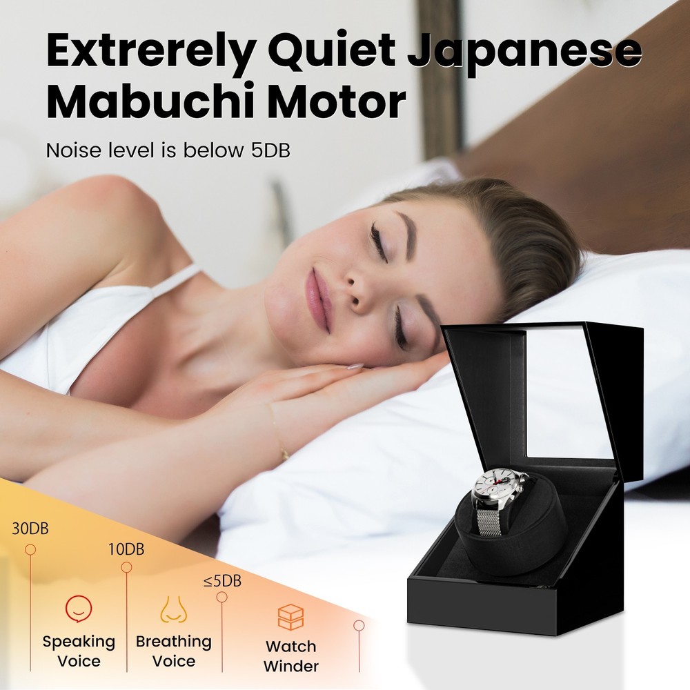 Automatic Rotation Single Watch Winder Storage Display Case Box Gift Quiet Black