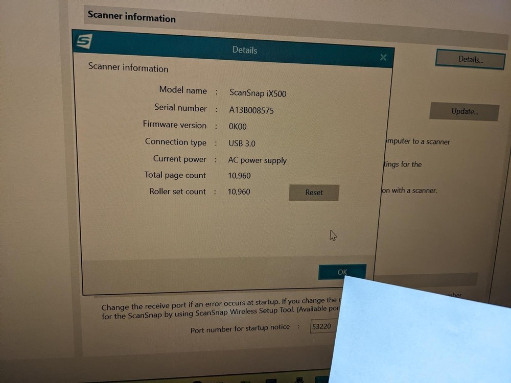 FUJITSU SCANSCAP IX500 DOCUMENT SCANNER (NO POWER SUPPLY)