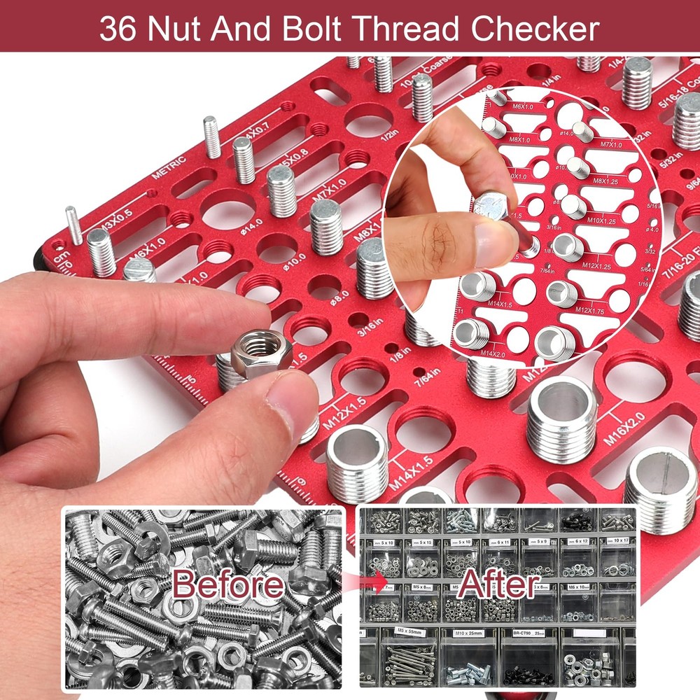 Thread Checker, 55 Bolt Size and Thread Gauge, Bolt Thread Identifier 20 Stan...
