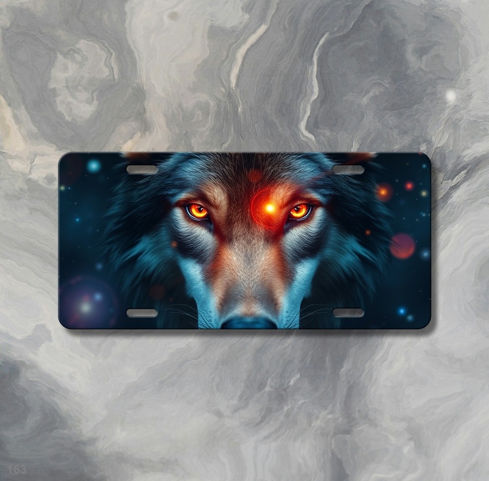 Powerful Wolf License Plate Optional Text Vanity Plate Gift Idea