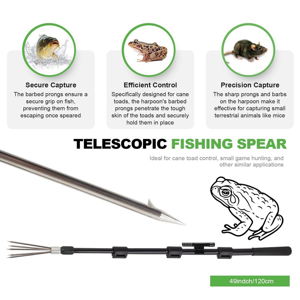 Fishing Harpoon Spear Gig Gaff Fork Hook for Frog Cane Toad Bullfrogs