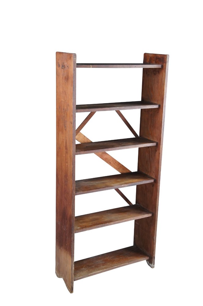 Primitive Oak 6 Shelf Library Bookcase Bookshelf Office Console 58"