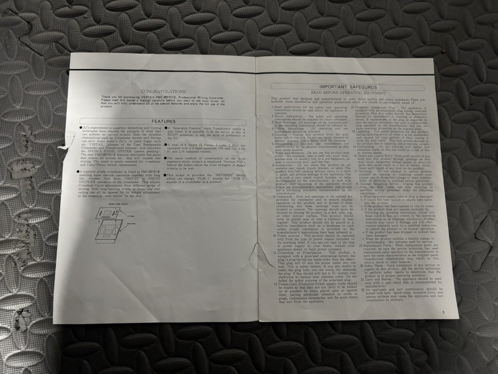 vestax pmc 05 pro II original owners manual
